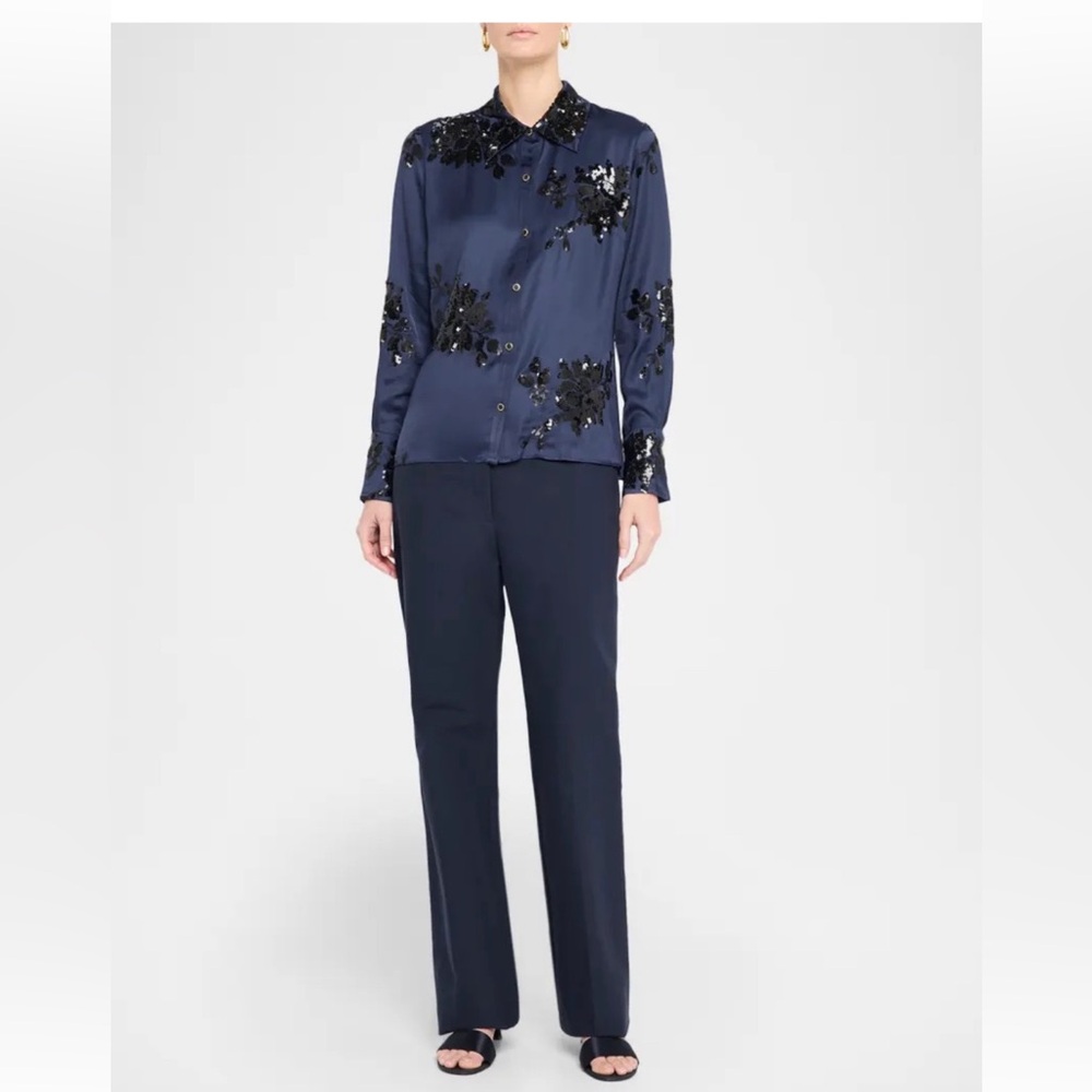 Ramy Brook Navy Button-Down Sequin Embellished Shirt,S. NWT.